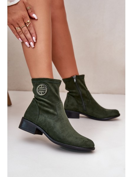 Women's Boots With Zip And Decorative Detail Eco Suede Green Lerioria