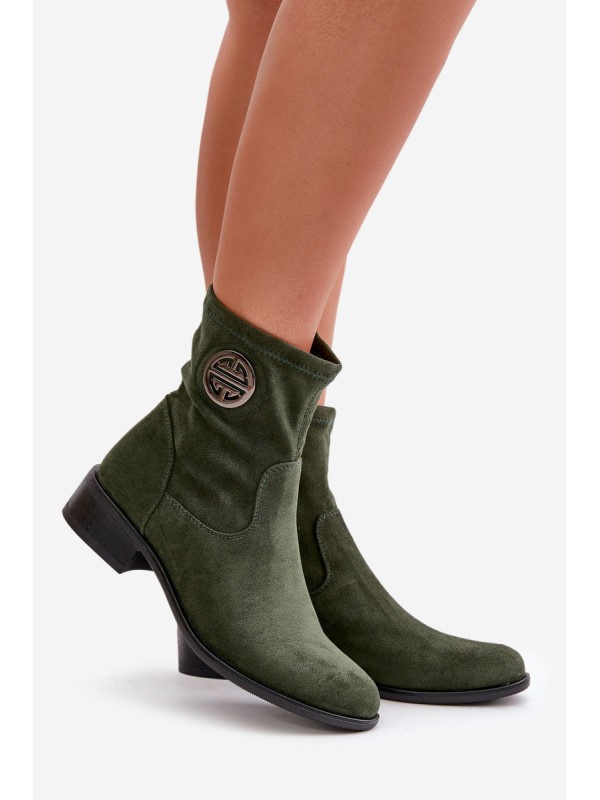 Women's Boots With Zip And Decorative Detail Eco Suede Green Lerioria