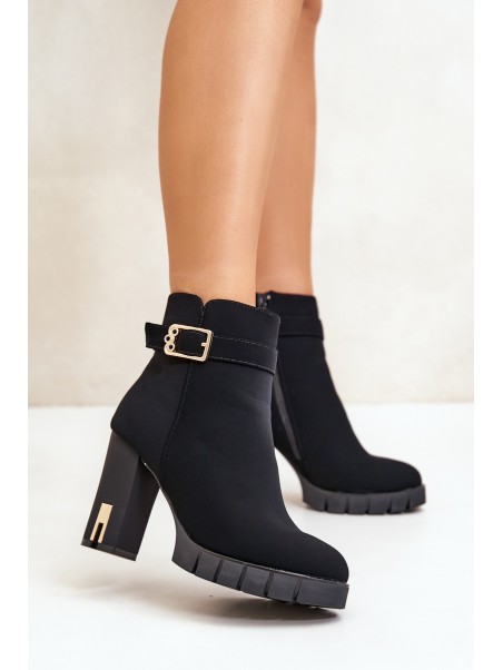 Leather Ankle Boots With Buckle On Heel Black Eftane