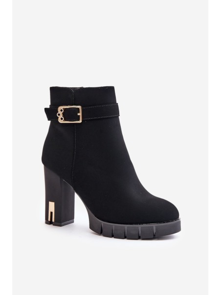 Leather Ankle Boots With Buckle On Heel Black Eftane