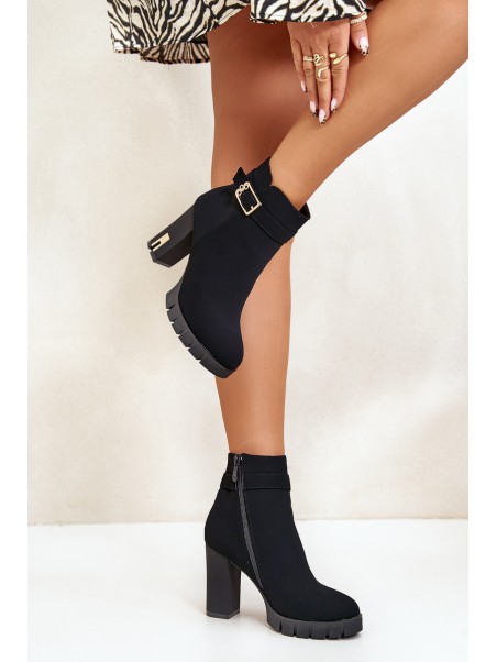 Leather Ankle Boots With Buckle On Heel Black Eftane