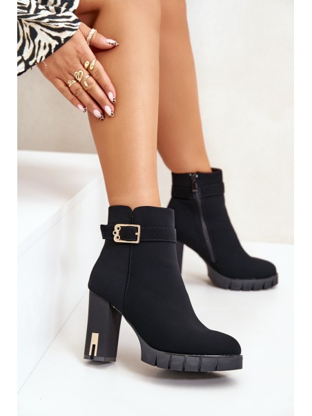Leather Ankle Boots With Buckle On Heel Black Eftane