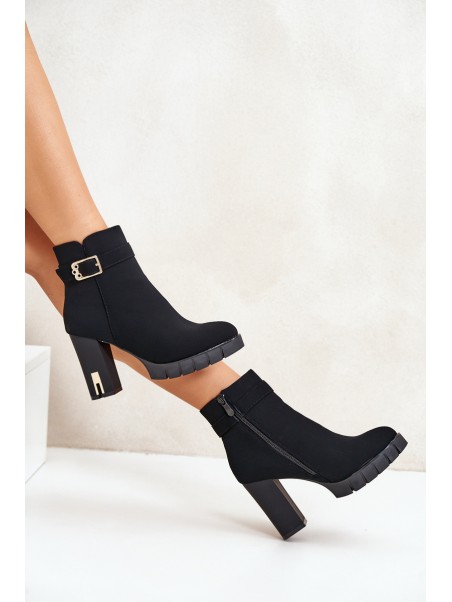 Leather Ankle Boots With Buckle On Heel Black Eftane