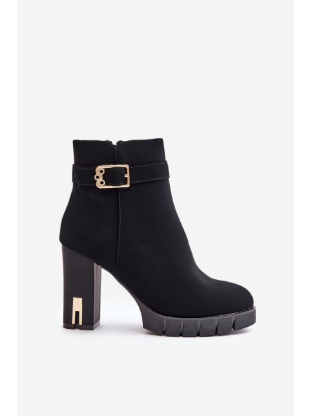 Leather Ankle Boots With Buckle On Heel Black Eftane