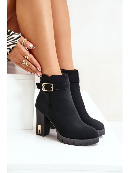 Leather Ankle Boots With Buckle On Heel Black Eftane