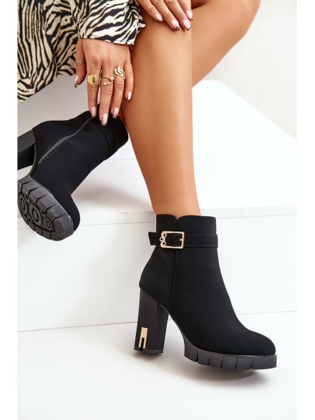 Leather Ankle Boots With Buckle On Heel Black Eftane