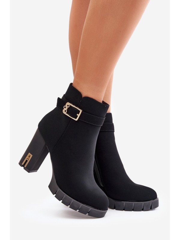 Leather Ankle Boots With Buckle On Heel Black Eftane