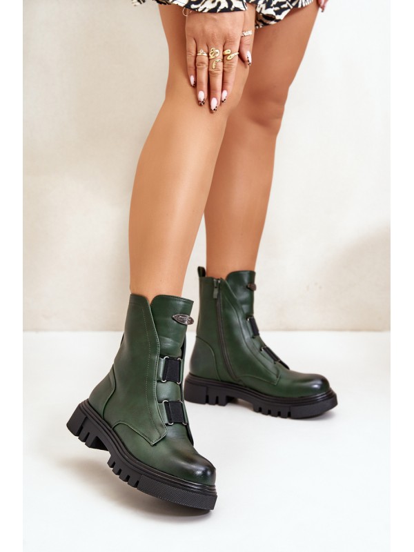 Warm Women s Worker Boots with Zipper Eco Leather Green Mailyra