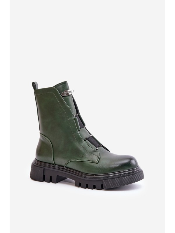 Warm Women s Worker Boots with Zipper Eco Leather Green Mailyra