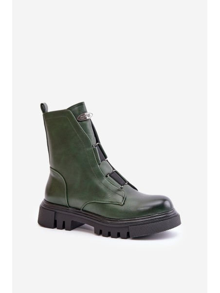 Warm Women s Worker Boots with Zipper Eco Leather Green Mailyra