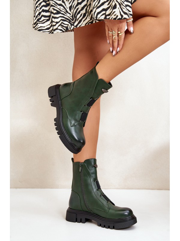 Warm Women s Worker Boots with Zipper Eco Leather Green Mailyra