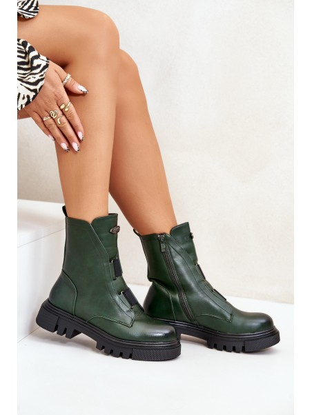 Warm Women s Worker Boots with Zipper Eco Leather Green Mailyra