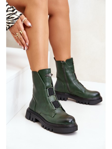 Warm Women s Worker Boots with Zipper Eco Leather Green Mailyra