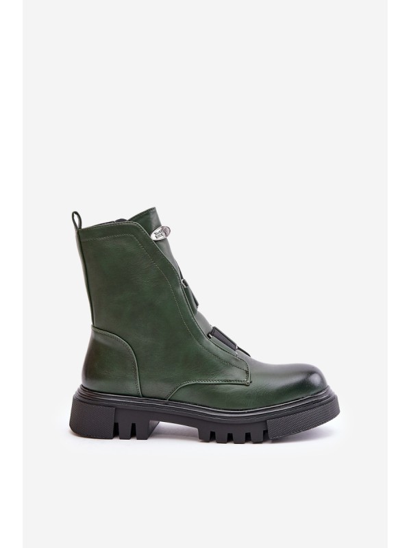 Warm Women s Worker Boots with Zipper Eco Leather Green Mailyra
