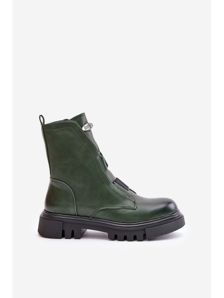 Warm Women s Worker Boots with Zipper Eco Leather Green Mailyra