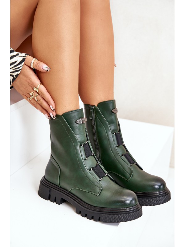 Warm Women s Worker Boots with Zipper Eco Leather Green Mailyra