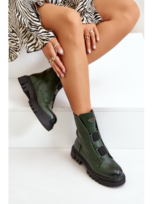 Warm Women s Worker Boots with Zipper Eco Leather Green Mailyra