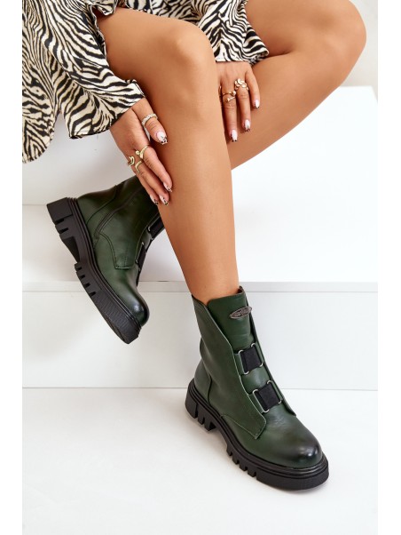 Warm Women s Worker Boots with Zipper Eco Leather Green Mailyra