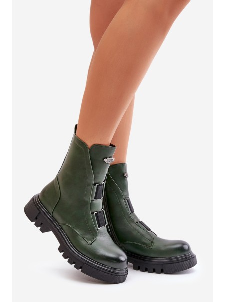 Warm Women s Worker Boots with Zipper Eco Leather Green Mailyra