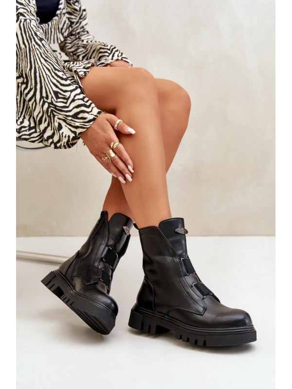 Warm ankle boots workers women's with zip eco leather black Mailyra 2