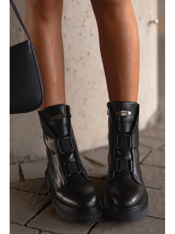 Warm ankle boots workers women's with zip eco leather black Mailyra