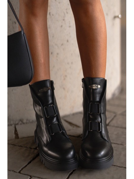 Warm ankle boots workers women's with zip eco leather black Mailyra