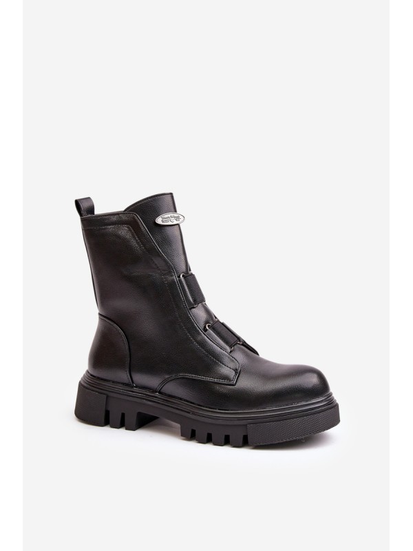 Warm ankle boots workers women's with zip eco leather black Mailyra