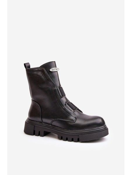 Warm ankle boots workers women's with zip eco leather black Mailyra