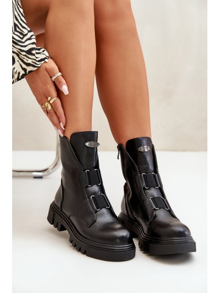 Warm ankle boots workers women's with zip eco leather black Mailyra
