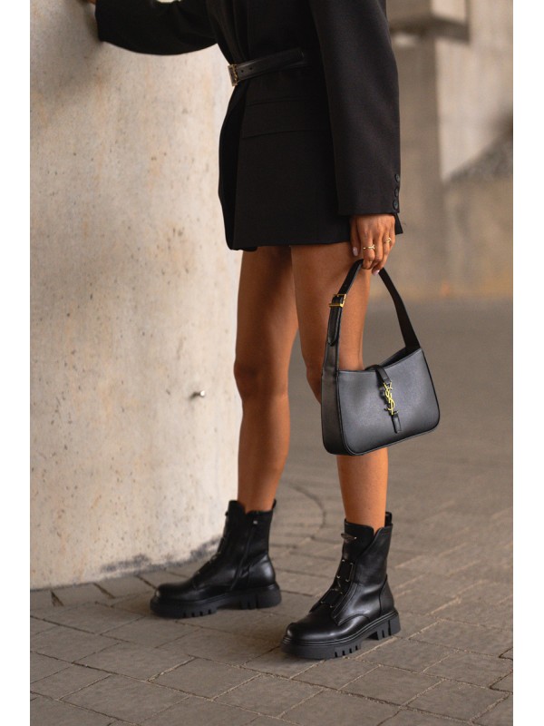 Warm ankle boots workers women's with zip eco leather black Mailyra