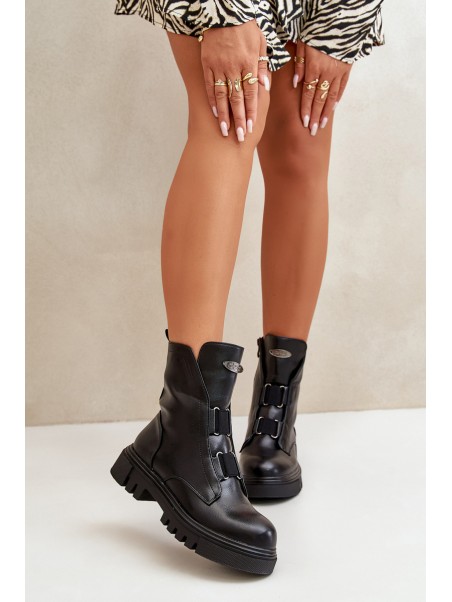 Warm ankle boots workers women's with zip eco leather black Mailyra