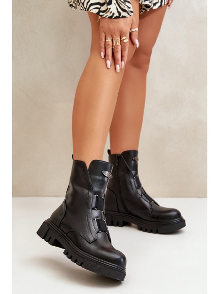 Warm ankle boots workers women's with zip eco leather black Mailyra