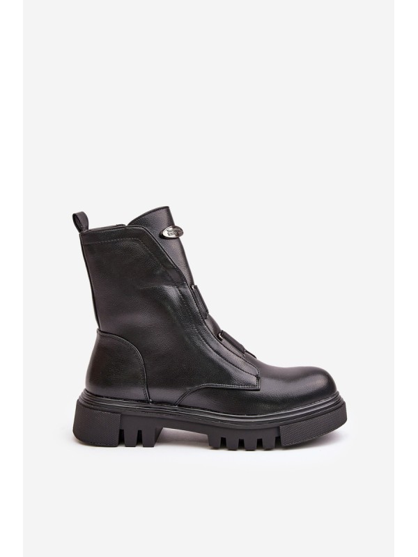 Warm ankle boots workers women's with zip eco leather black Mailyra