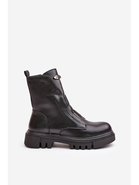 Warm ankle boots workers women's with zip eco leather black Mailyra