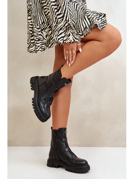 Warm ankle boots workers women's with zip eco leather black Mailyra