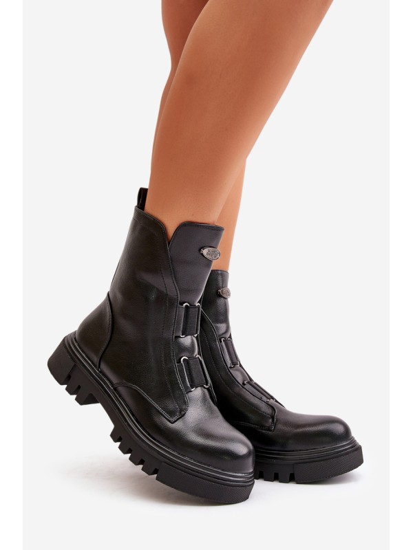 Warm ankle boots workers women's with zip eco leather black Mailyra