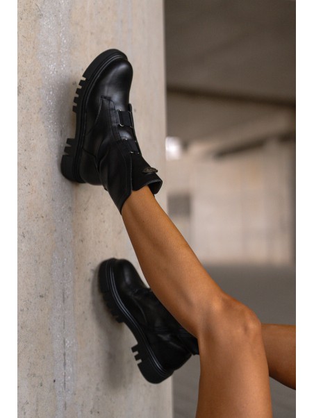 Warm ankle boots workers women's with zip eco leather black Mailyra