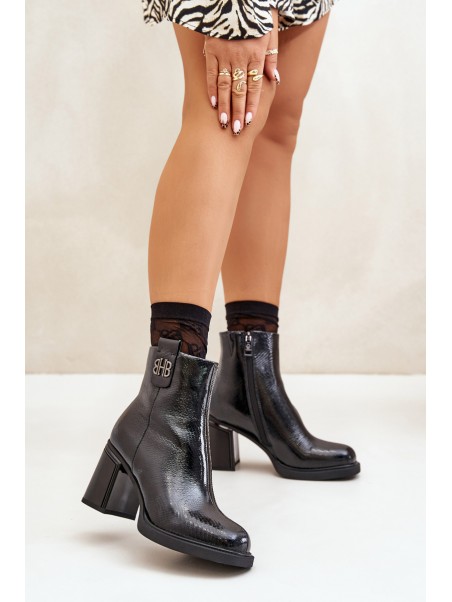 Snake Women's Ankle Boots Heeled Natural Leather Black Vinceza 66670