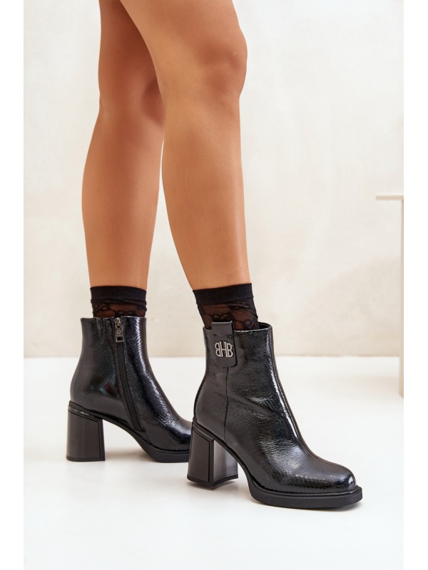 Snake Women's Ankle Boots Heeled Natural Leather Black Vinceza 66670
