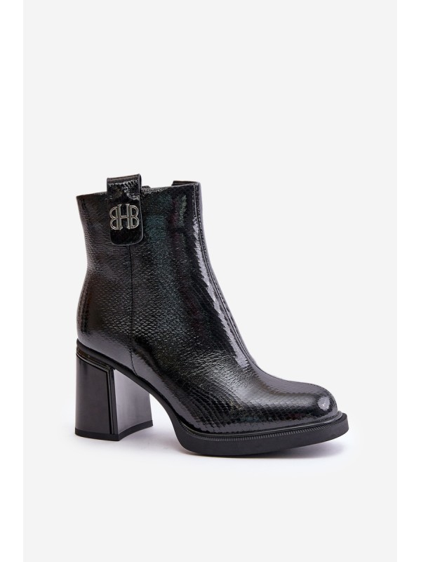 Snake Women's Ankle Boots Heeled Natural Leather Black Vinceza 66670