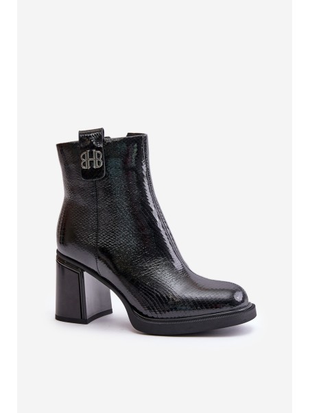 Snake Women's Ankle Boots Heeled Natural Leather Black Vinceza 66670