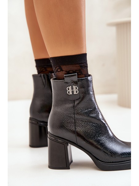 Snake Women's Ankle Boots Heeled Natural Leather Black Vinceza 66670