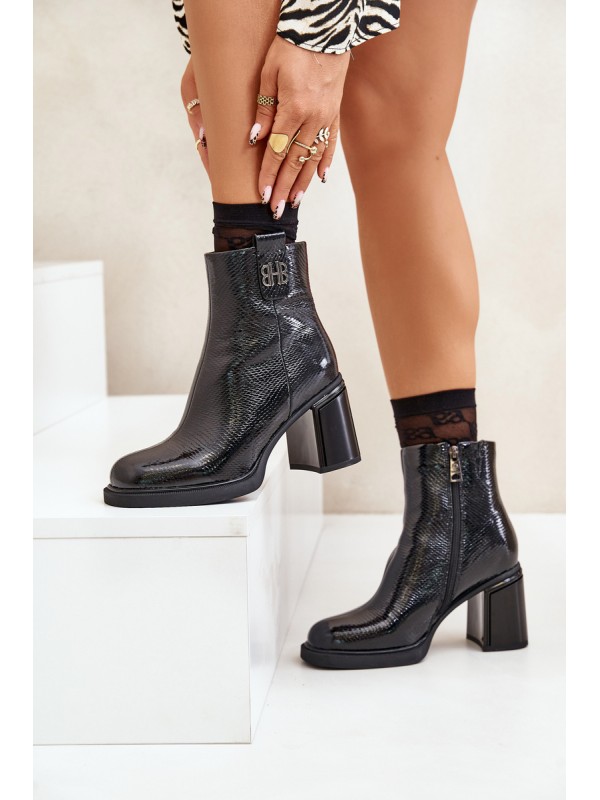 Snake Women's Ankle Boots Heeled Natural Leather Black Vinceza 66670