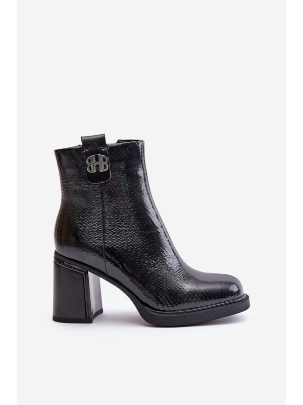 Snake Women's Ankle Boots Heeled Natural Leather Black Vinceza 66670
