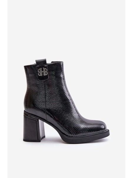 Snake Women's Ankle Boots Heeled Natural Leather Black Vinceza 66670