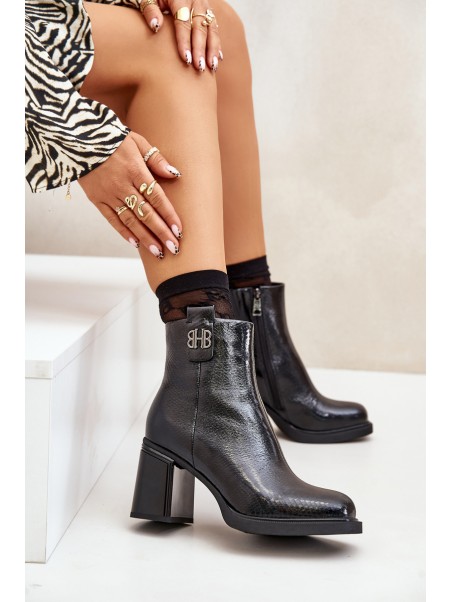 Snake Women's Ankle Boots Heeled Natural Leather Black Vinceza 66670