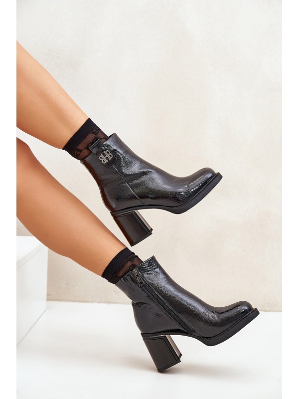 Snake Women's Ankle Boots Heeled Natural Leather Black Vinceza 66670