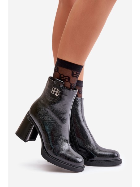 Snake Women's Ankle Boots Heeled Natural Leather Black Vinceza 66670