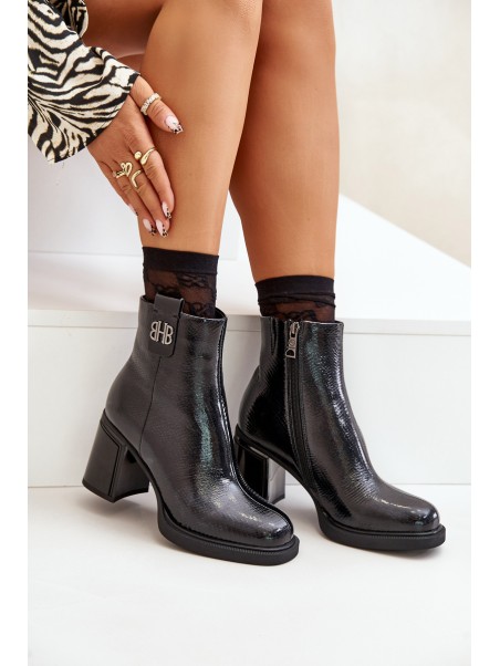 Snake Women's Ankle Boots Heeled Natural Leather Black Vinceza 66670