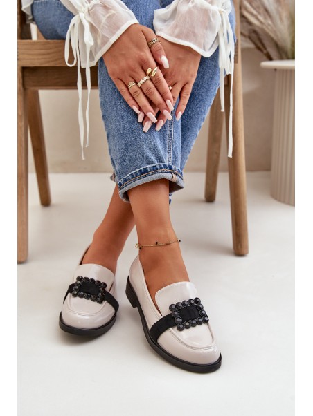 Lacquered Women's Moccasins With Decoration Light Gray Vinceza 58389